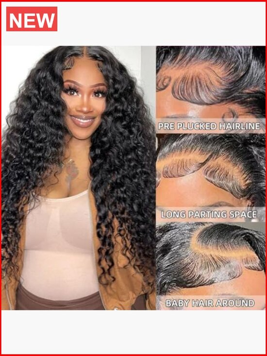 30 Inch Deep Wave Lace Front Wig Human Hair 200 Density HD Lace